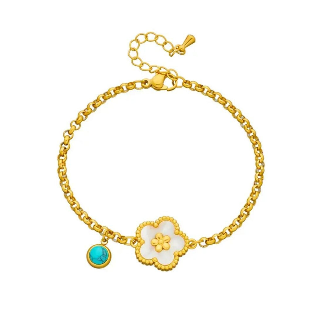18K Gold Plated Floral Turquoise Bracelet