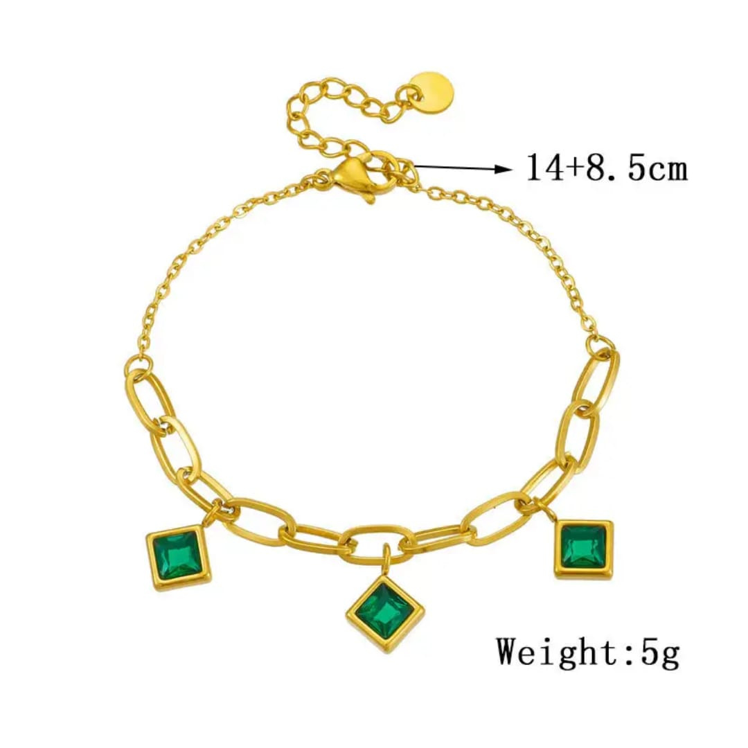 Luxury 18k Gold Plated Adjustable Stone Bracelet for Women (Emerald / Pink)