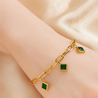 Luxury 18k Gold Plated Adjustable Stone Bracelet for Women (Emerald / Pink)
