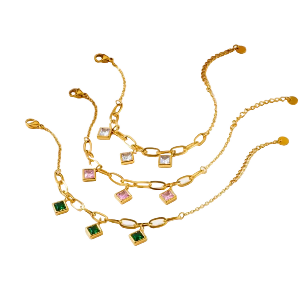 Luxury 18k Gold Plated Adjustable Stone Bracelet for Women (Emerald / Pink)