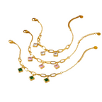 Luxury 18k Gold Plated Adjustable Stone Bracelet for Women (Emerald / Pink)
