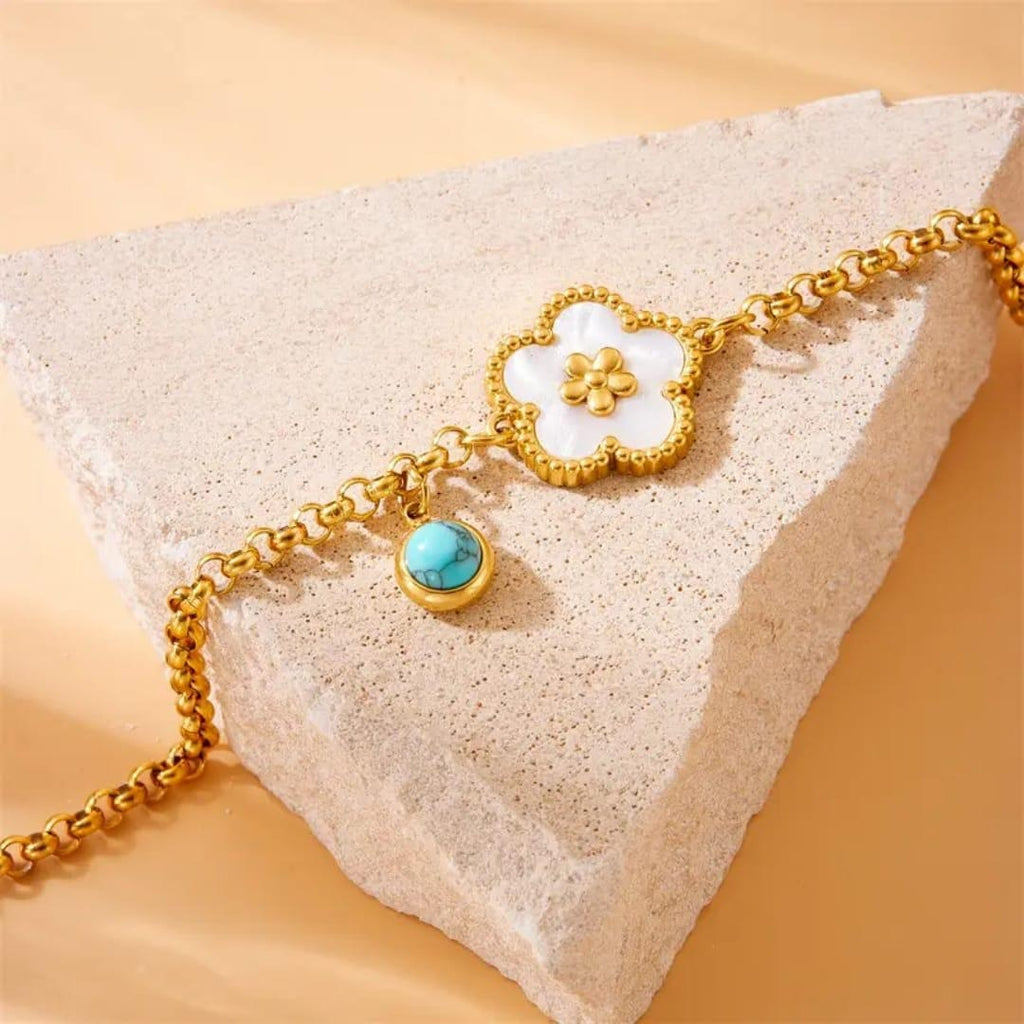 18K Gold Plated Floral Turquoise Bracelet