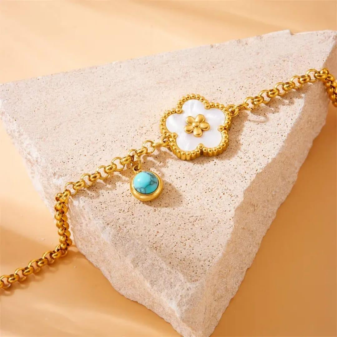 18K Gold Plated Floral Turquoise Bracelet