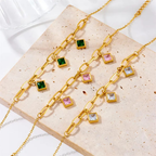 Luxury 18k Gold Plated Adjustable Stone Bracelet for Women (Emerald / Pink)