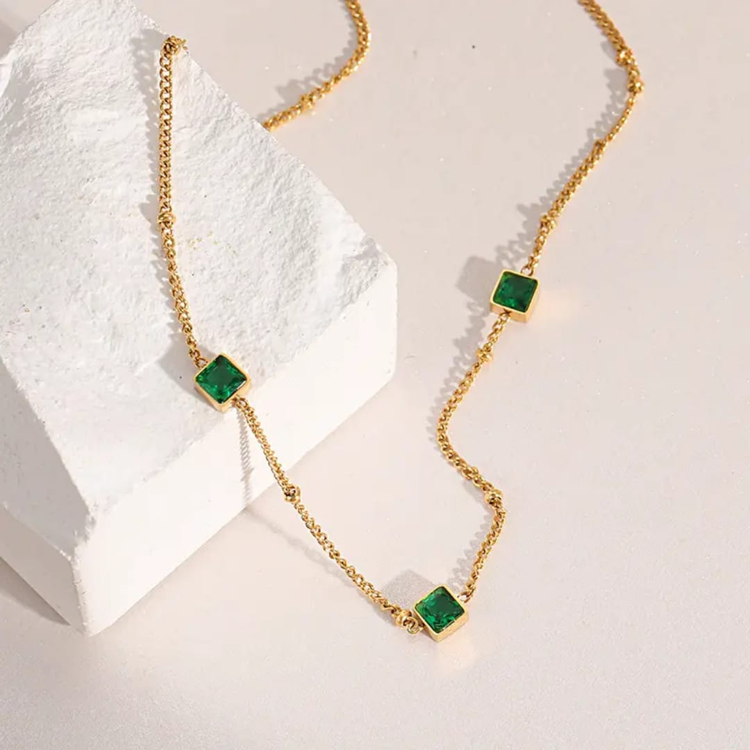 Royal Emerald Stone 18K Gold Plated Necklace