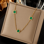 Royal Emerald Stone 18K Gold Plated Necklace