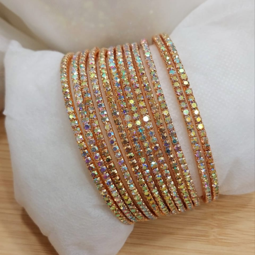 Royal Spark 12-Piece Stone Bangle Set – Silver & Champagne for Women