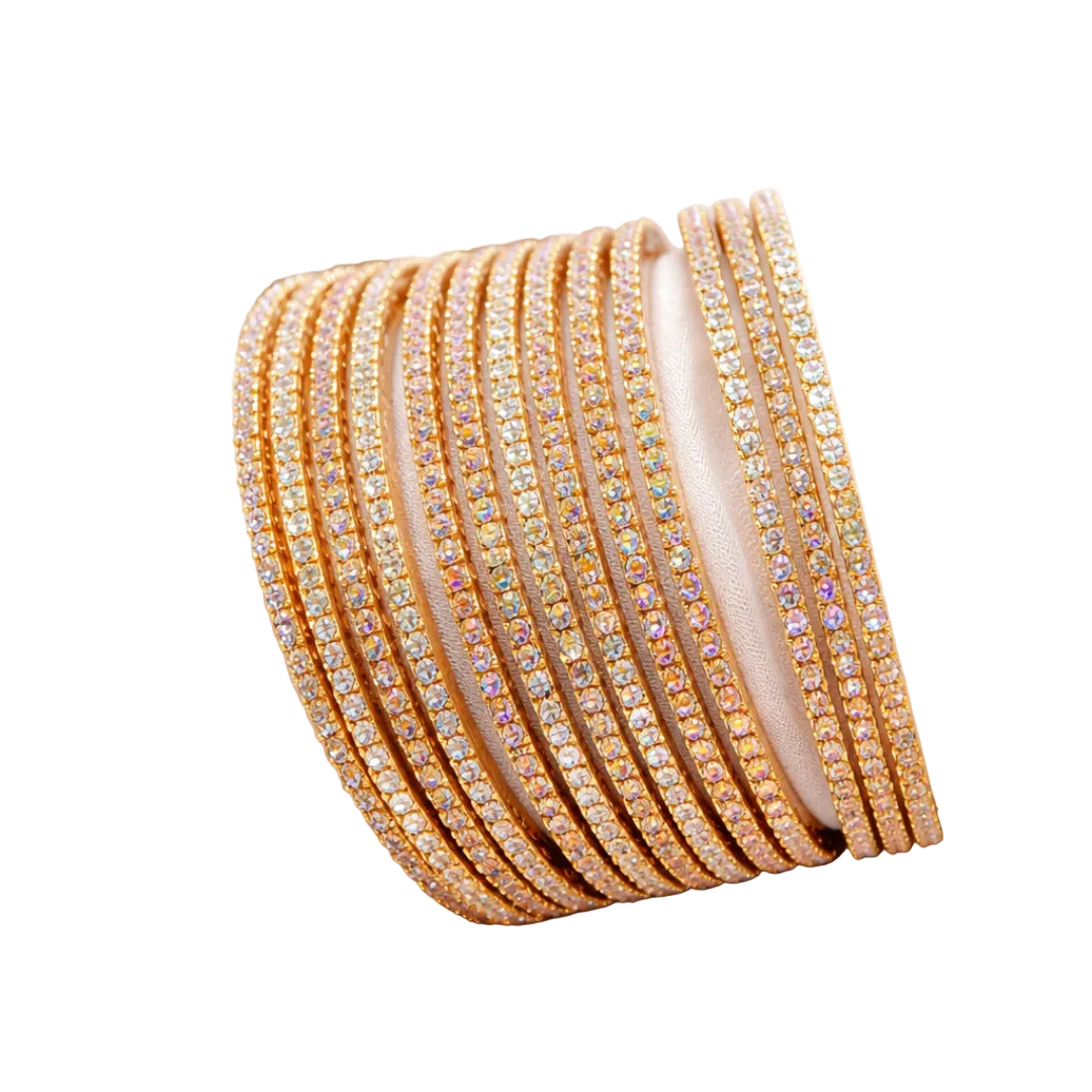 Royal Spark 12-Piece Stone Bangle Set – Silver & Champagne for Women