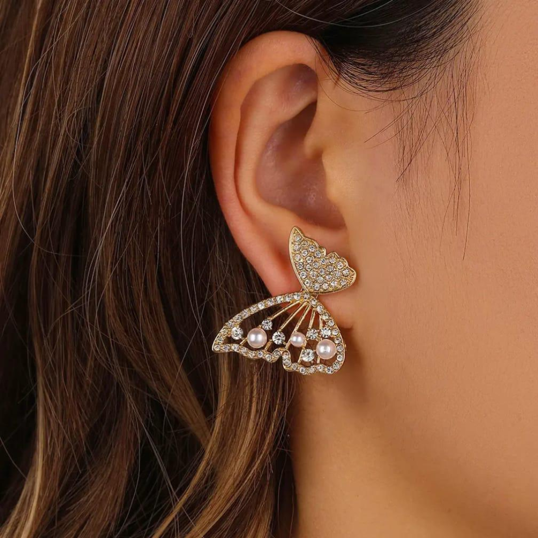 18K Gold Plated Butterfly Crystal Earrings – Dainty Sparkling Studs for Women