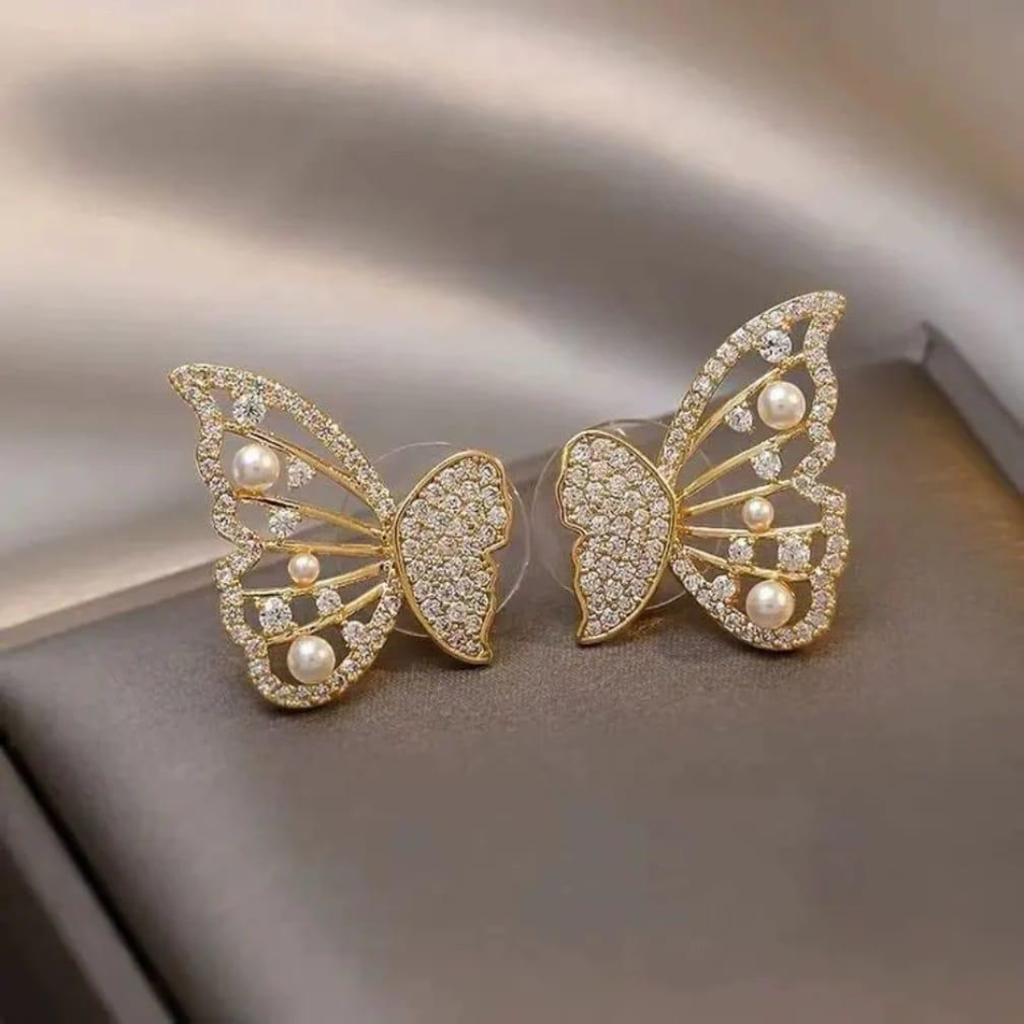 18K Gold Plated Butterfly Crystal Earrings – Dainty Sparkling Studs for Women