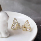 18K Gold Plated Butterfly Crystal Earrings – Dainty Sparkling Studs for Women