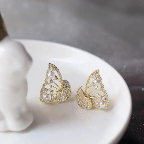 18K Gold Plated Butterfly Crystal Earrings – Dainty Sparkling Studs for Women