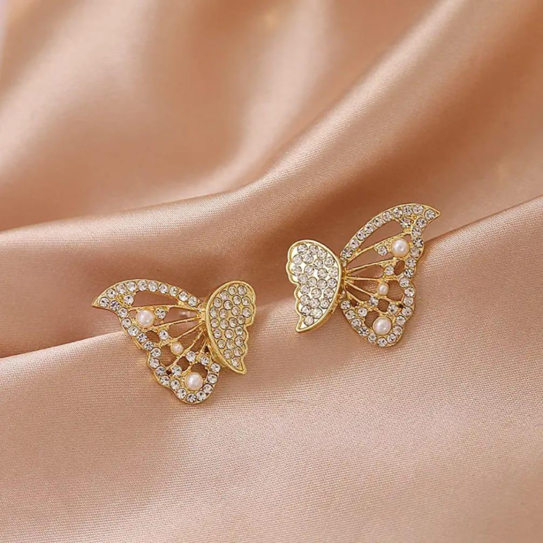 18K Gold Plated Butterfly Crystal Earrings – Dainty Sparkling Studs for Women
