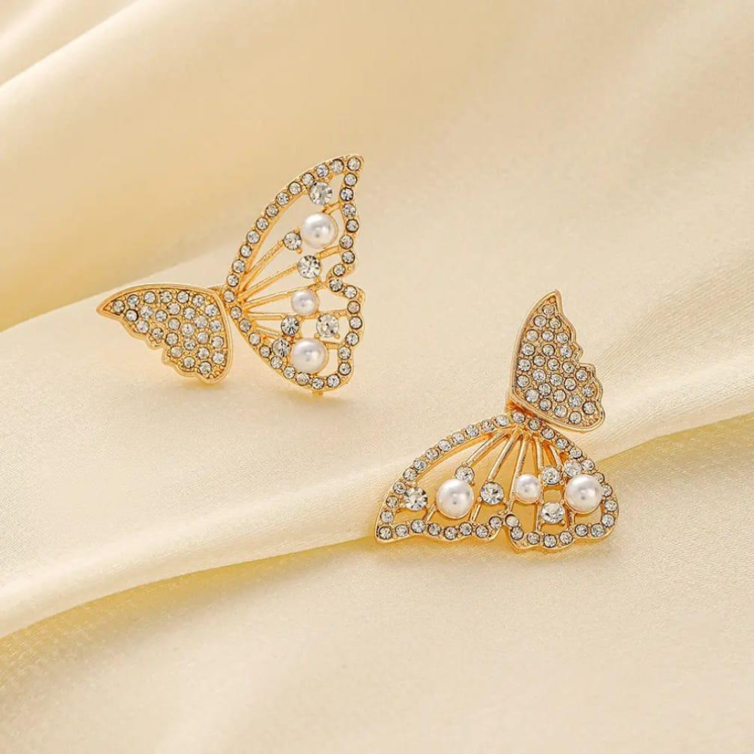 18K Gold Plated Butterfly Crystal Earrings – Dainty Sparkling Studs for Women
