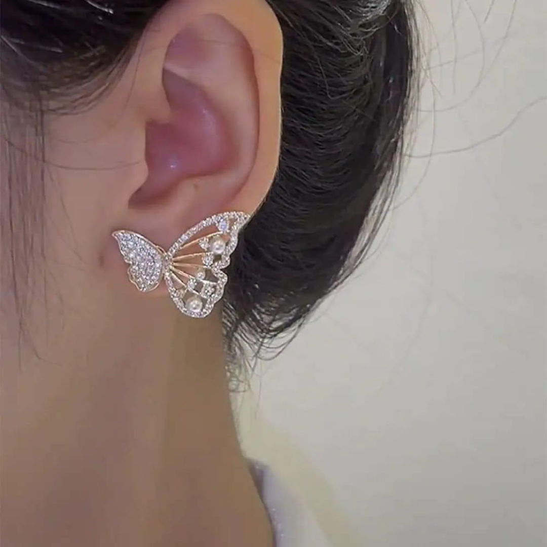 18K Gold Plated Butterfly Crystal Earrings – Dainty Sparkling Studs for Women