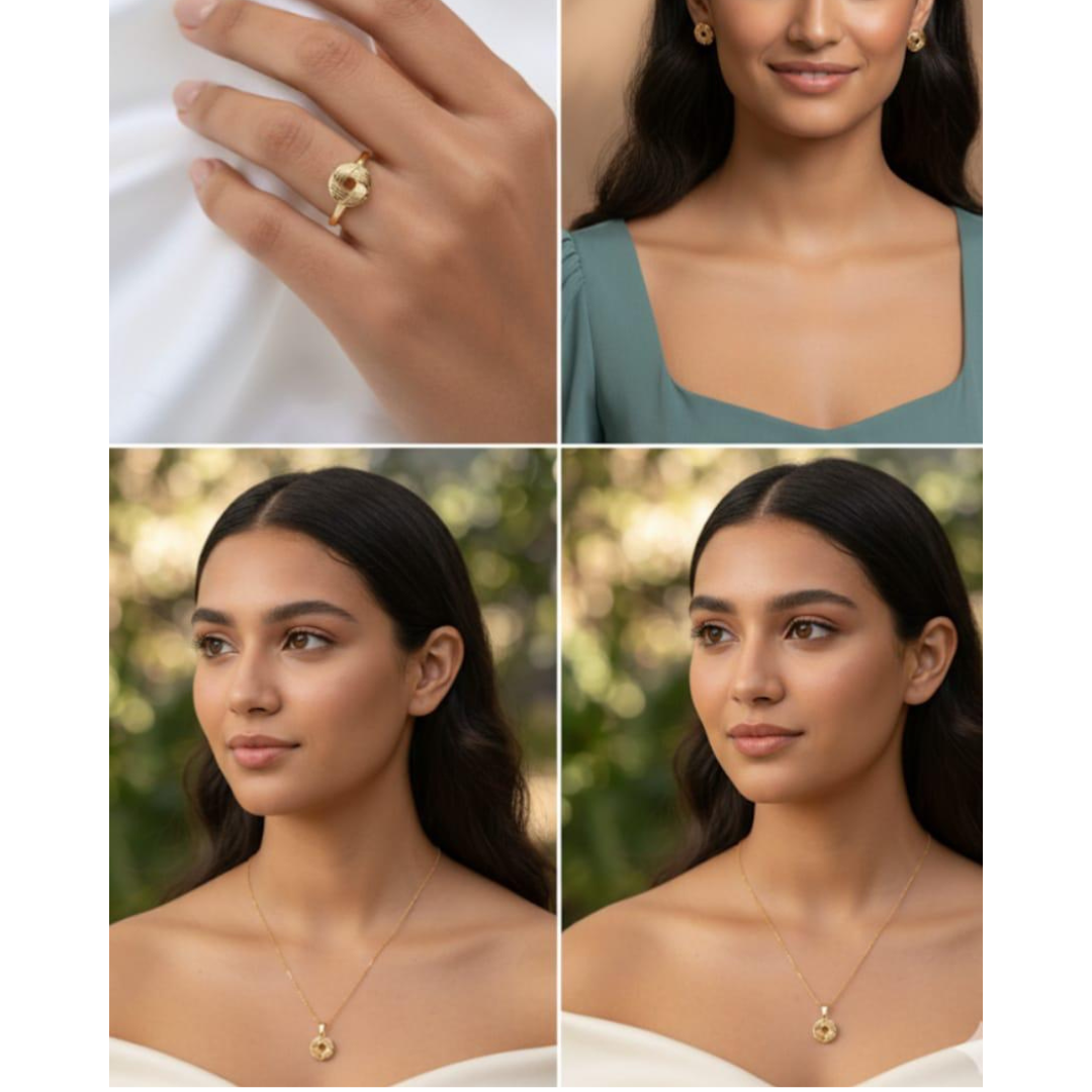 Orabella 18K Gold Plated Jewelry Set – Ring, Earrings & Necklace for Women