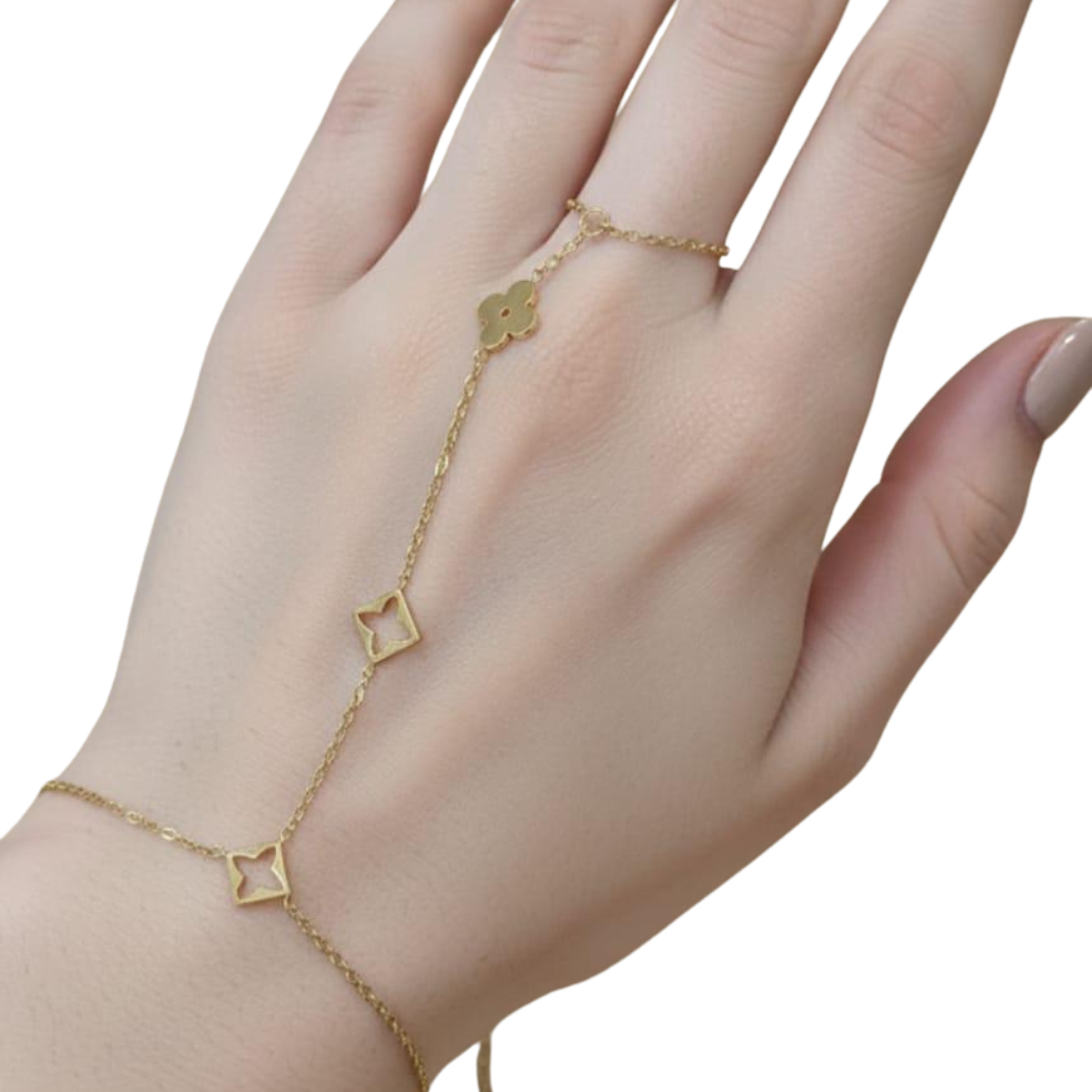 Seraphina Statement 18k Gold Plated Bracelet with Chain Ring