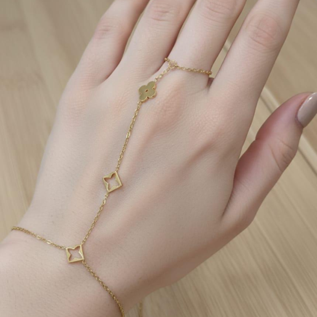 Seraphina Statement 18k Gold Plated Bracelet with Chain Ring