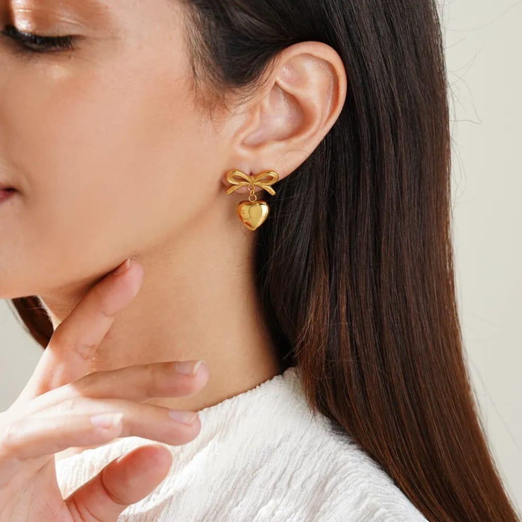 18K Gold Plated Sweetheart Bow Earrings