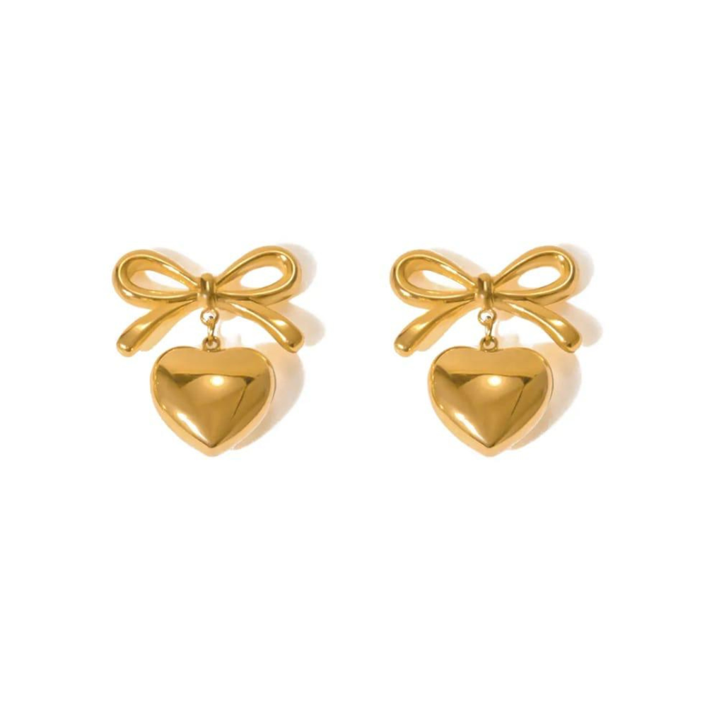18K Gold Plated Sweetheart Bow Earrings