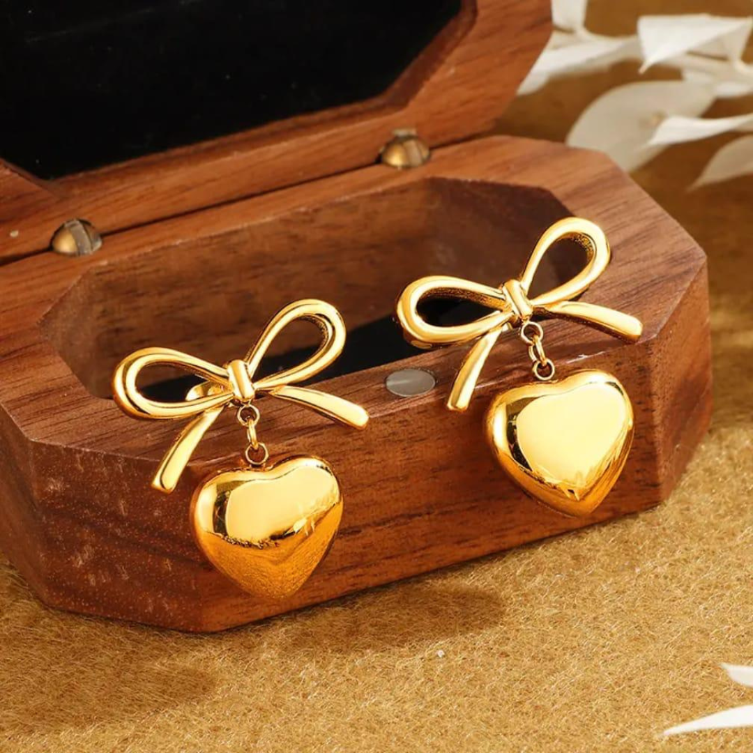 18K Gold Plated Sweetheart Bow Earrings