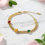 Statement Tricolor Stone 18K Gold Bracelet