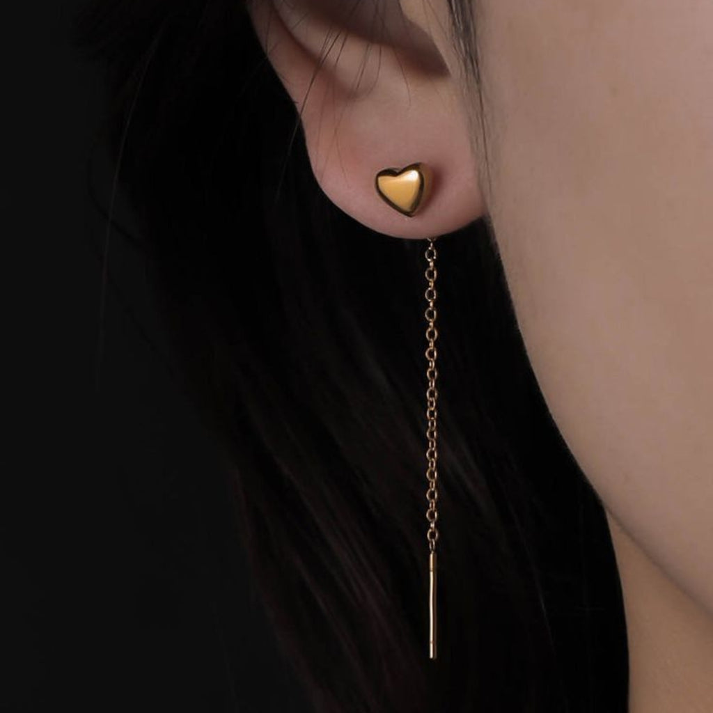 18K Gold Plated Long Gold Heart Drop Earrings