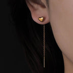 18K Gold Plated Long Gold Heart Drop Earrings