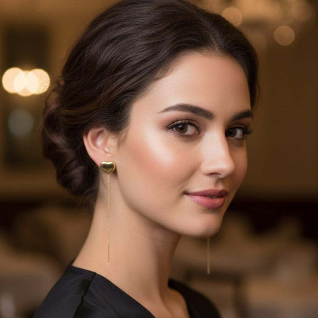 18K Gold Plated Long Gold Heart Drop Earrings