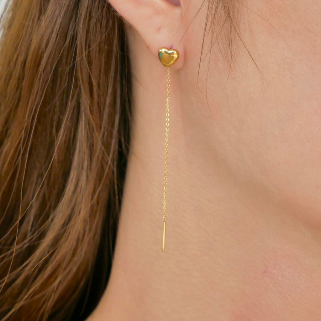 18K Gold Plated Long Gold Heart Drop Earrings