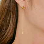 18K Gold Plated Long Gold Heart Drop Earrings