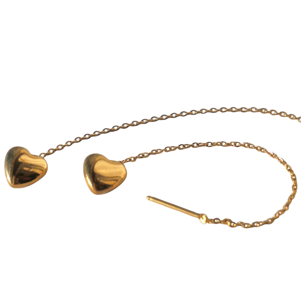 18K Gold Plated Long Gold Heart Drop Earrings