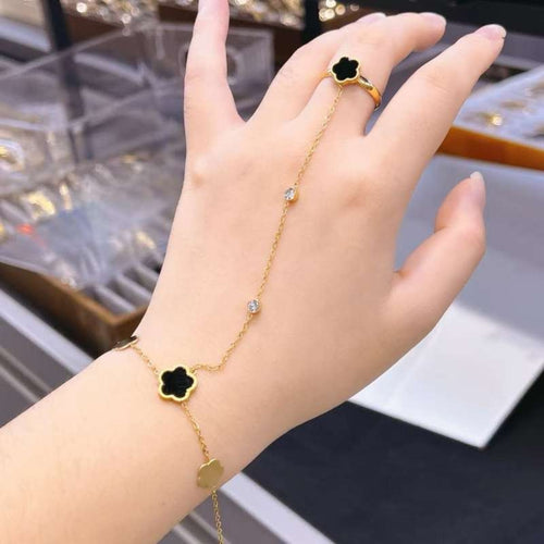 18K Gold Plated Hand Chain Bracelet with Ring