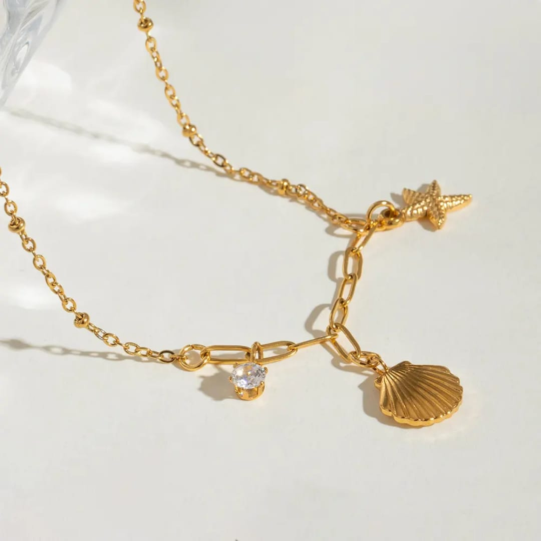 Summer Beach 18K Gold Plated Charm Necklace