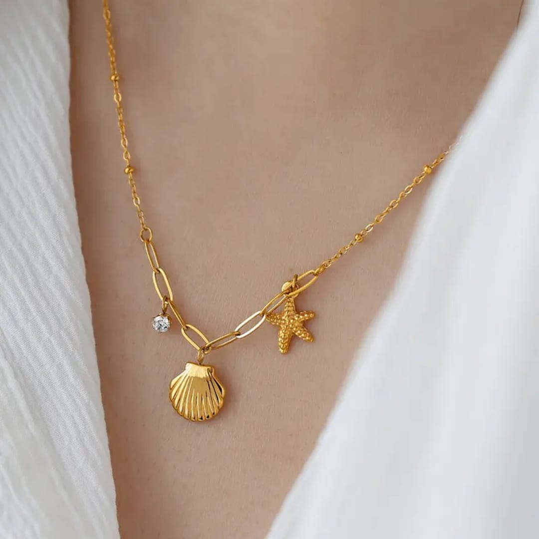 Summer Beach 18K Gold Plated Charm Necklace