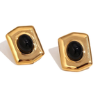 18K Gold Plated Chunky gold stud earrings - black and emerald green stone