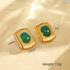 18K Gold Plated Chunky gold stud earrings - black and emerald green stone