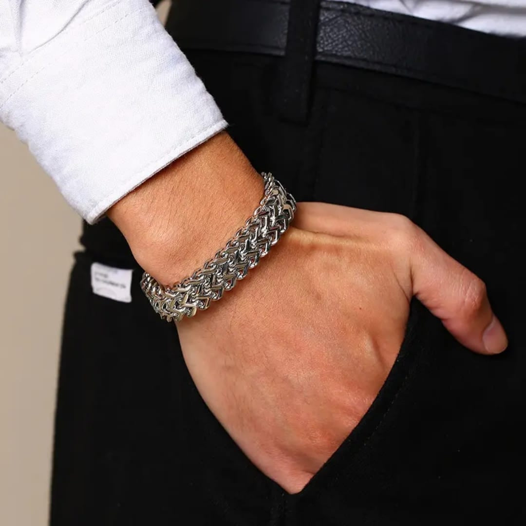 Heavy Cuban Link Men’s Bracelet – Chunky Chain Style (Silver)