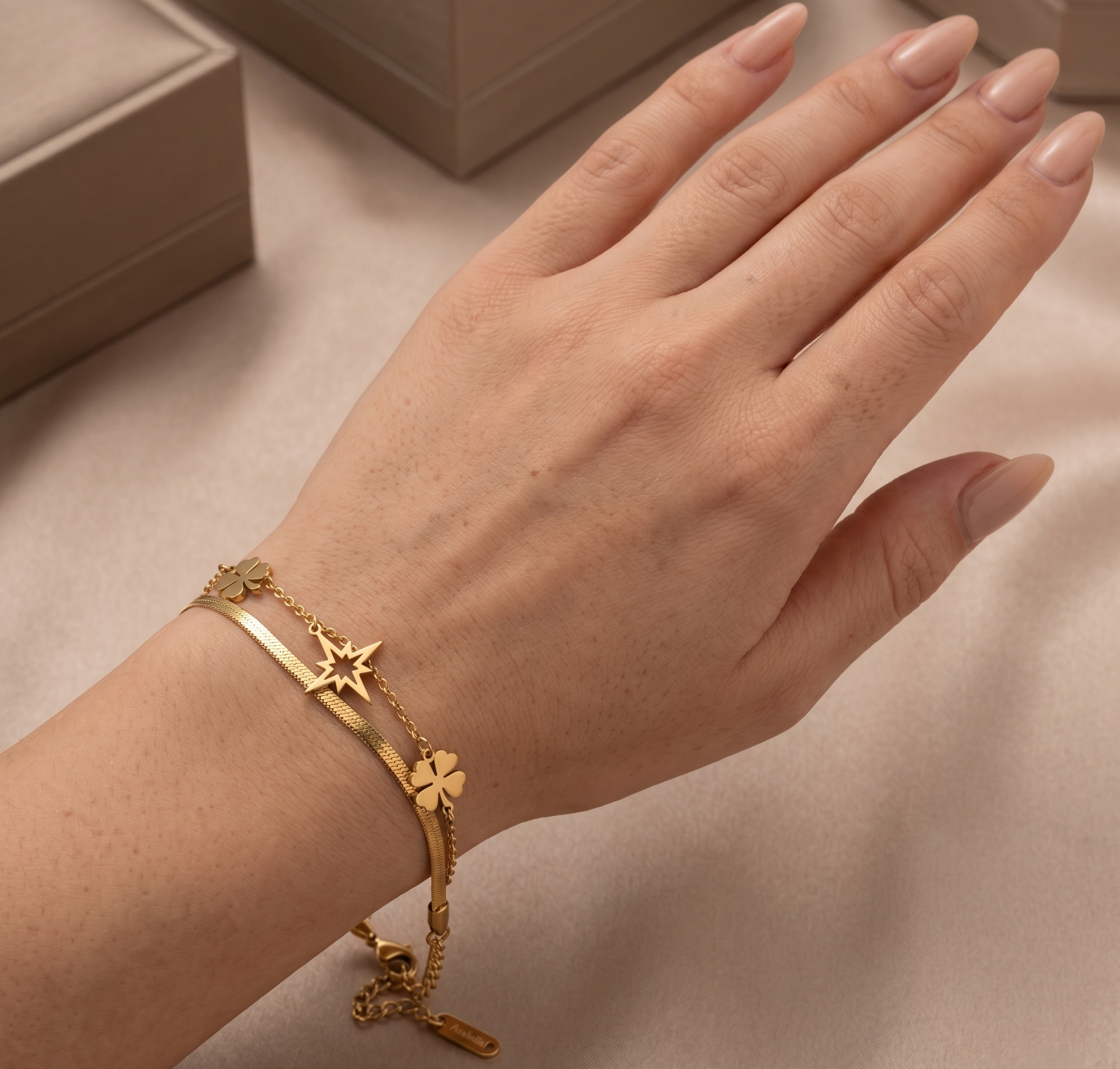 Arabella 18k gold plated dual chain charm bracelet