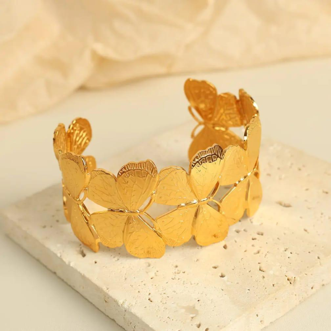 Butterfly Garden Open Cuff 18K Gold Plated Bracelet