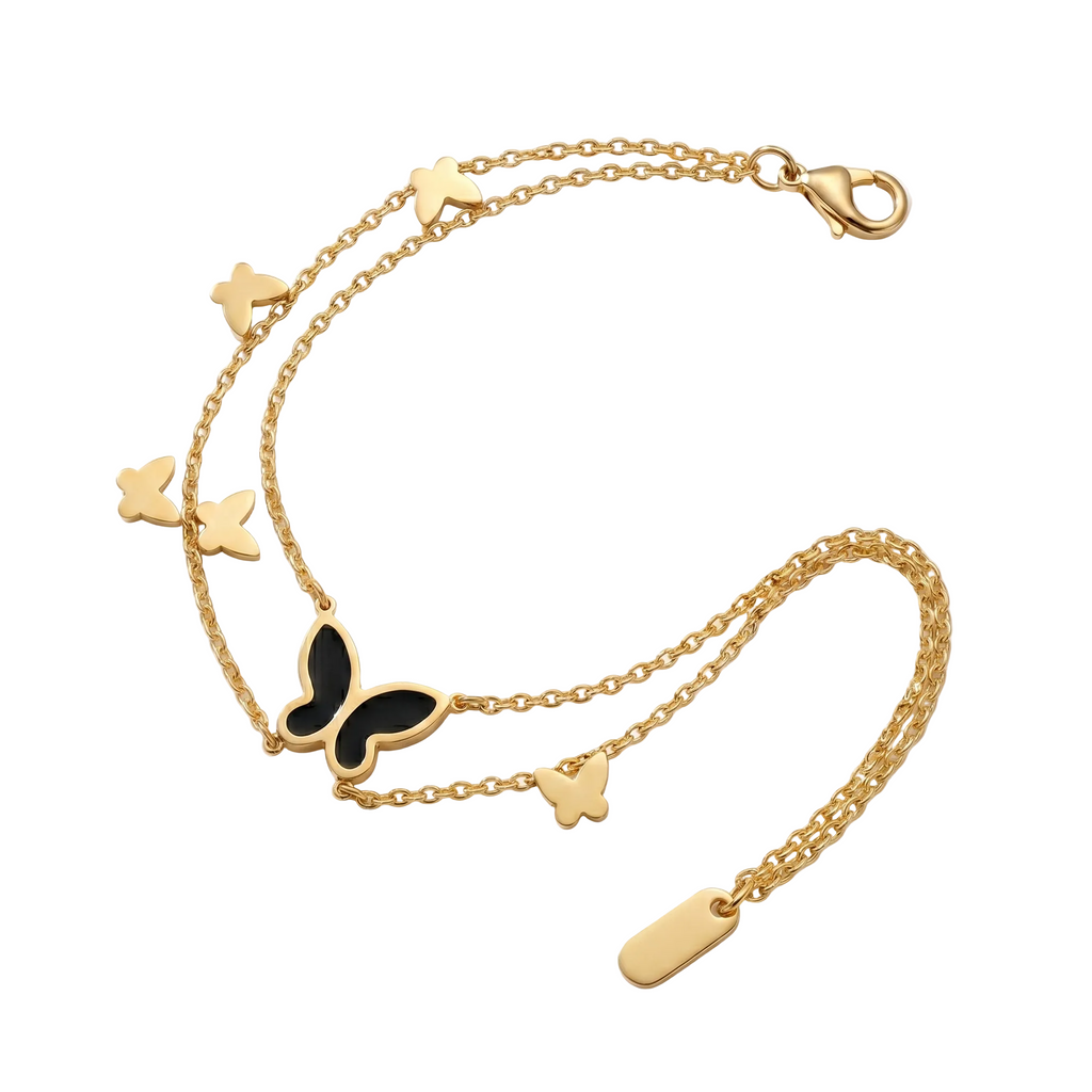 Butterfly charm 18k gold plated dual chain anklet
