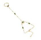 Emerald glow 18k gold plated bracelet with adjustable ring