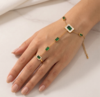 Emerald glow 18k gold plated bracelet with adjustable ring