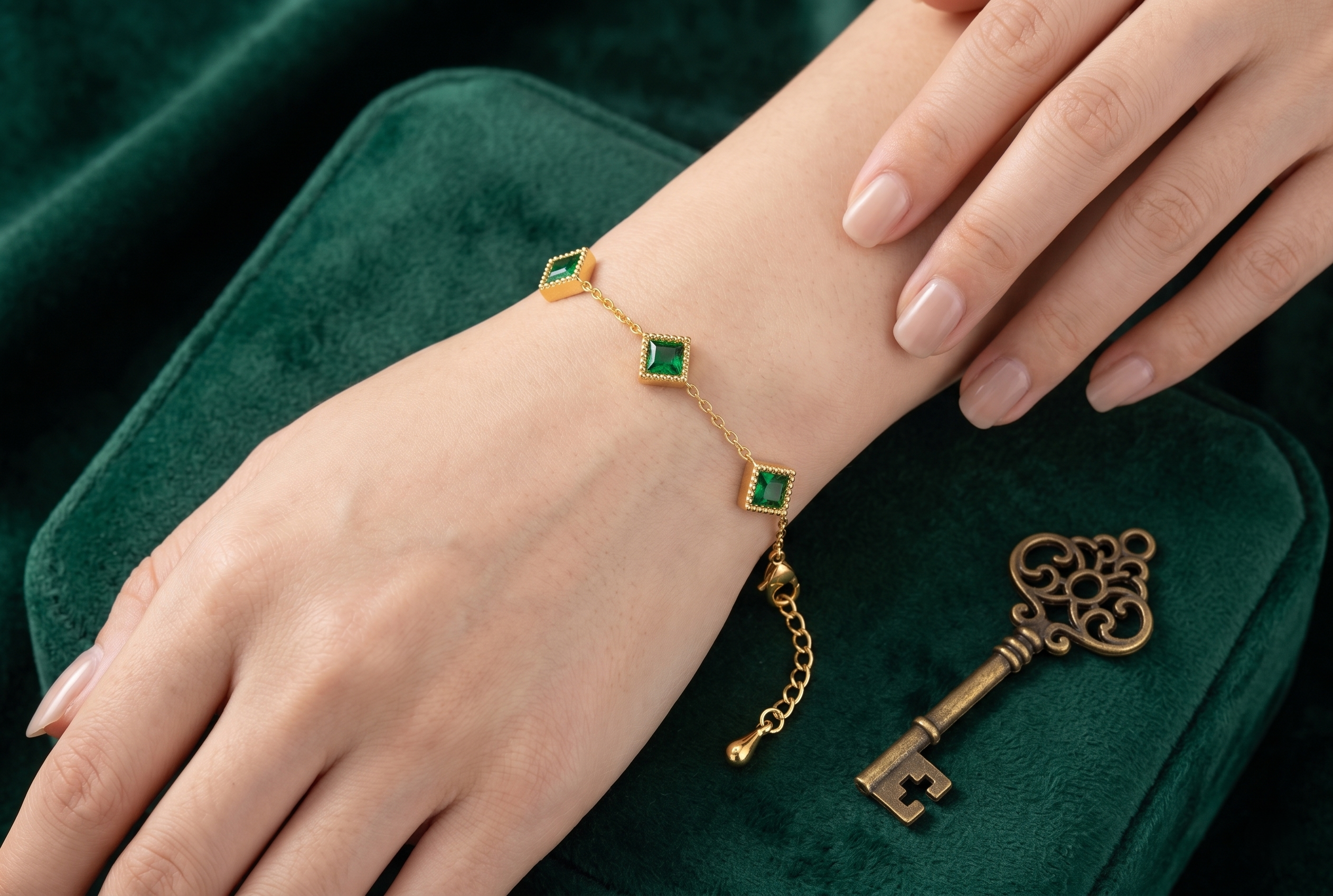 Esmeralda 18k gold plated green stone bracelet