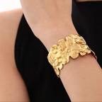 Floral Engraved Open Cuff 18K Gold Plated Bracelet