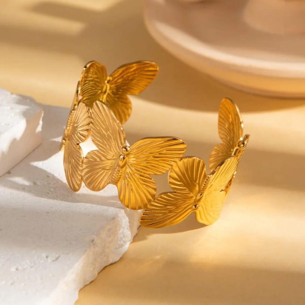 Noir Mystique 18K Gold Plated Open Cuff Bracelet