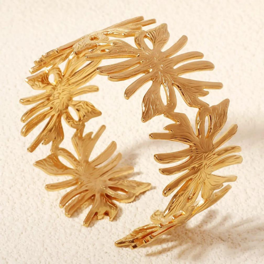 Wild Leaf & Twig Open Cuff 18K Gold Plated Bracelet