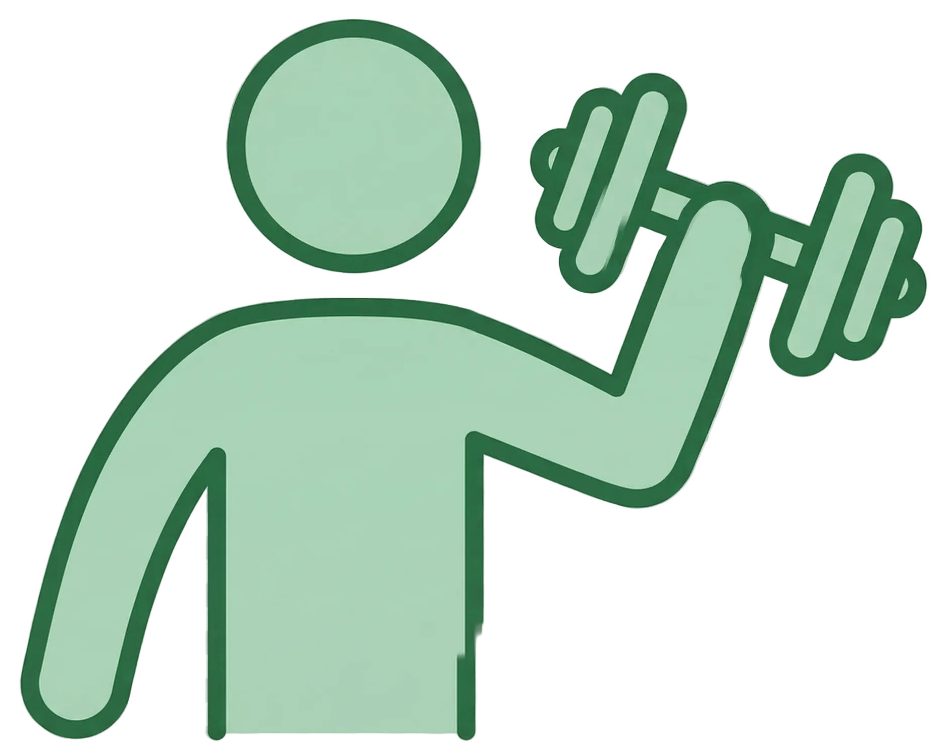 Green icon of a person lifting a dumbbell on a transparent background